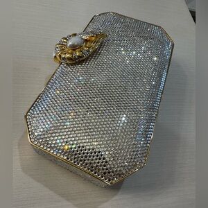 Judith Leiber Crystal Minaudière Shrimp Clasp w/ Mirror Comb Rare Set